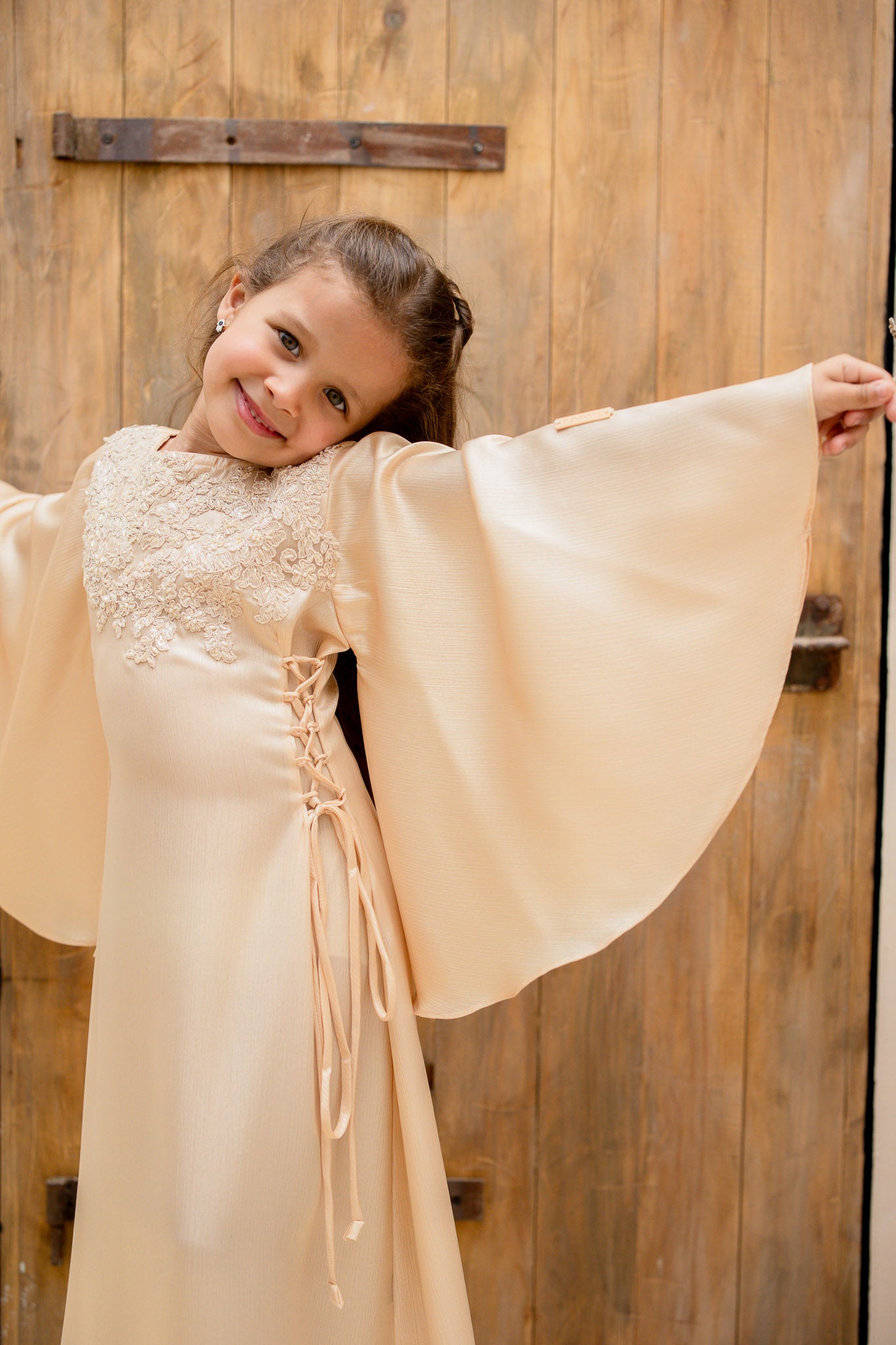Ivory Cream Embellished Cinch Kids Abaya