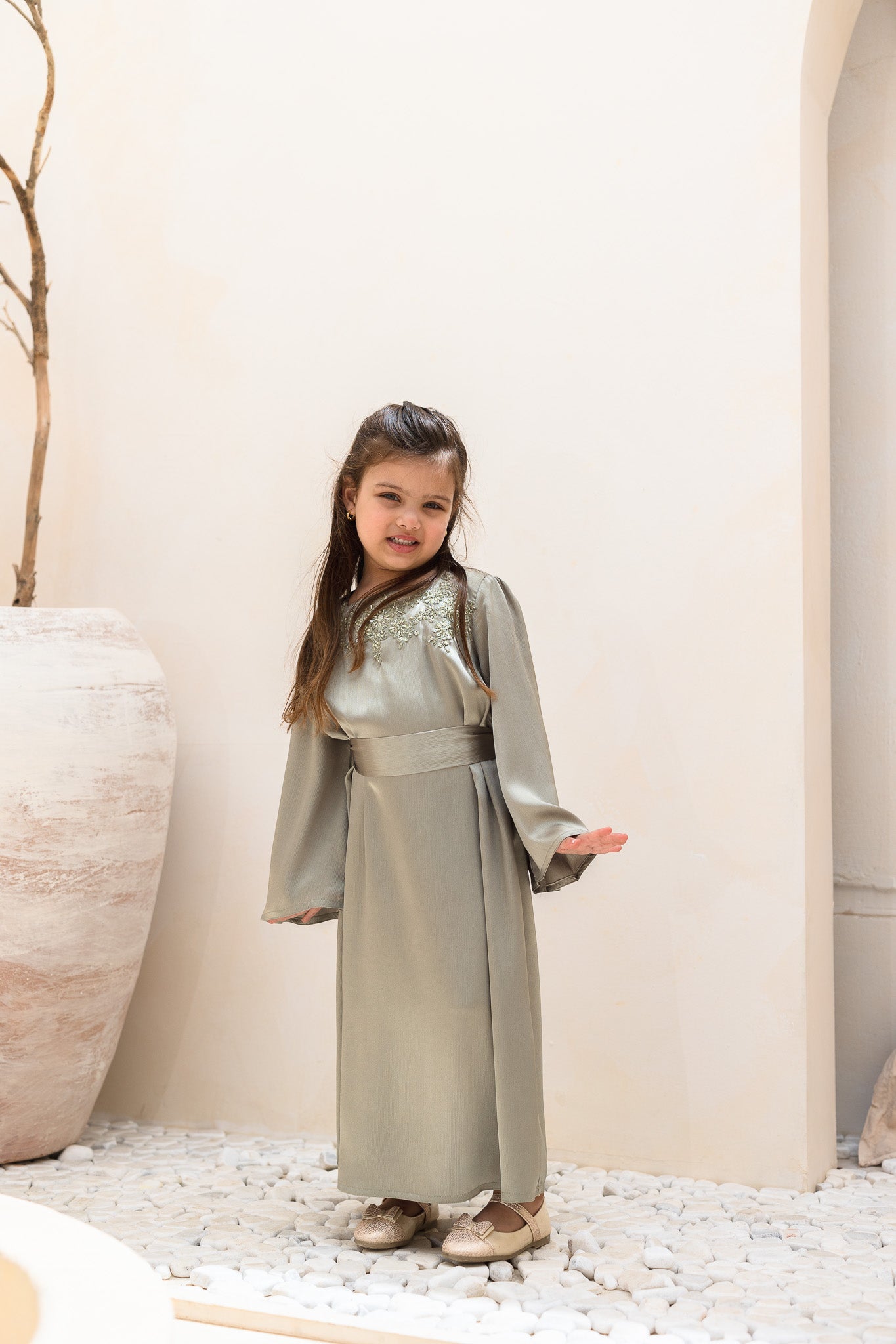 Sage Green Embroidered Kids Abaya