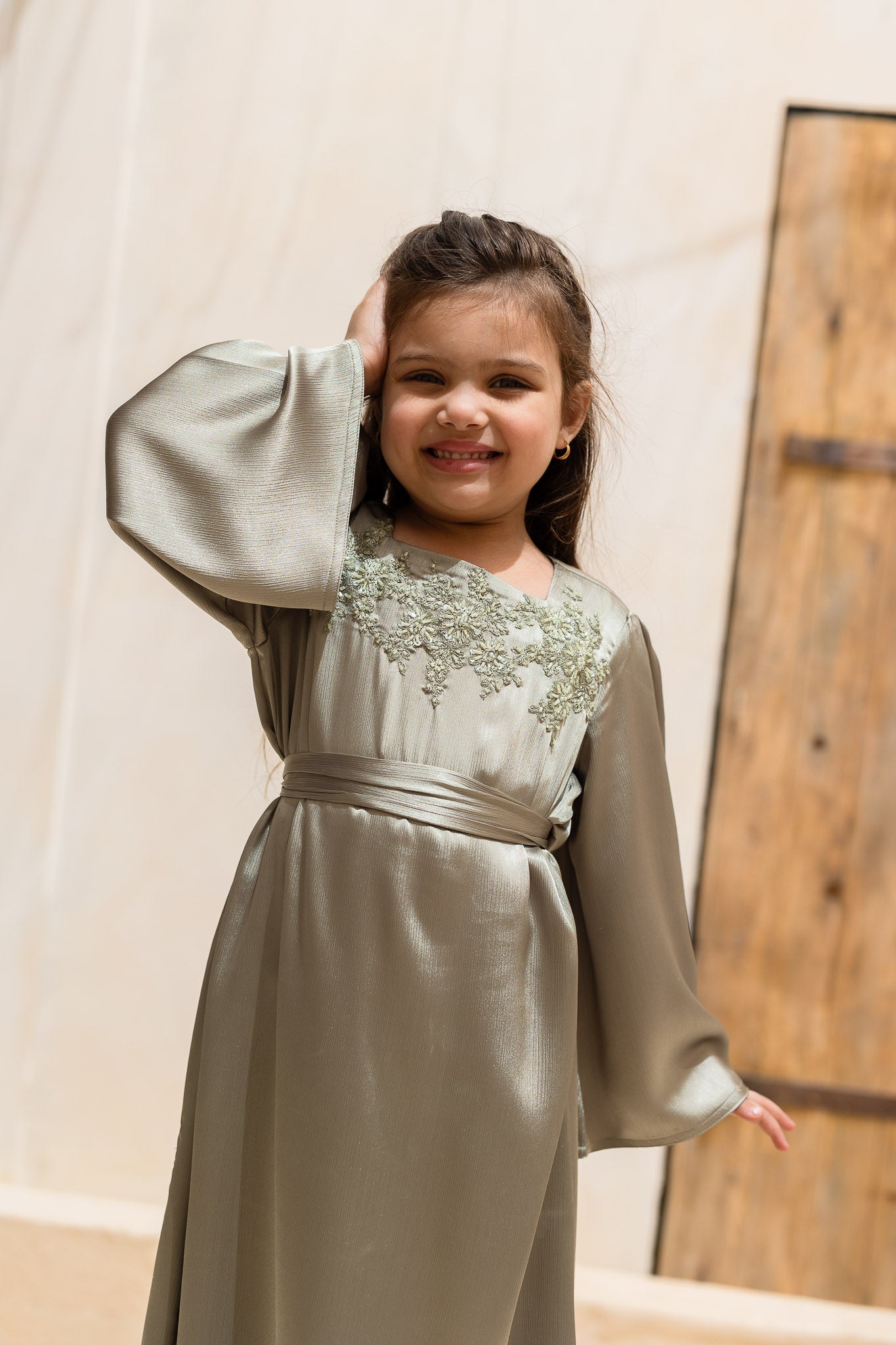 Sage Green Embroidered Kids Abaya