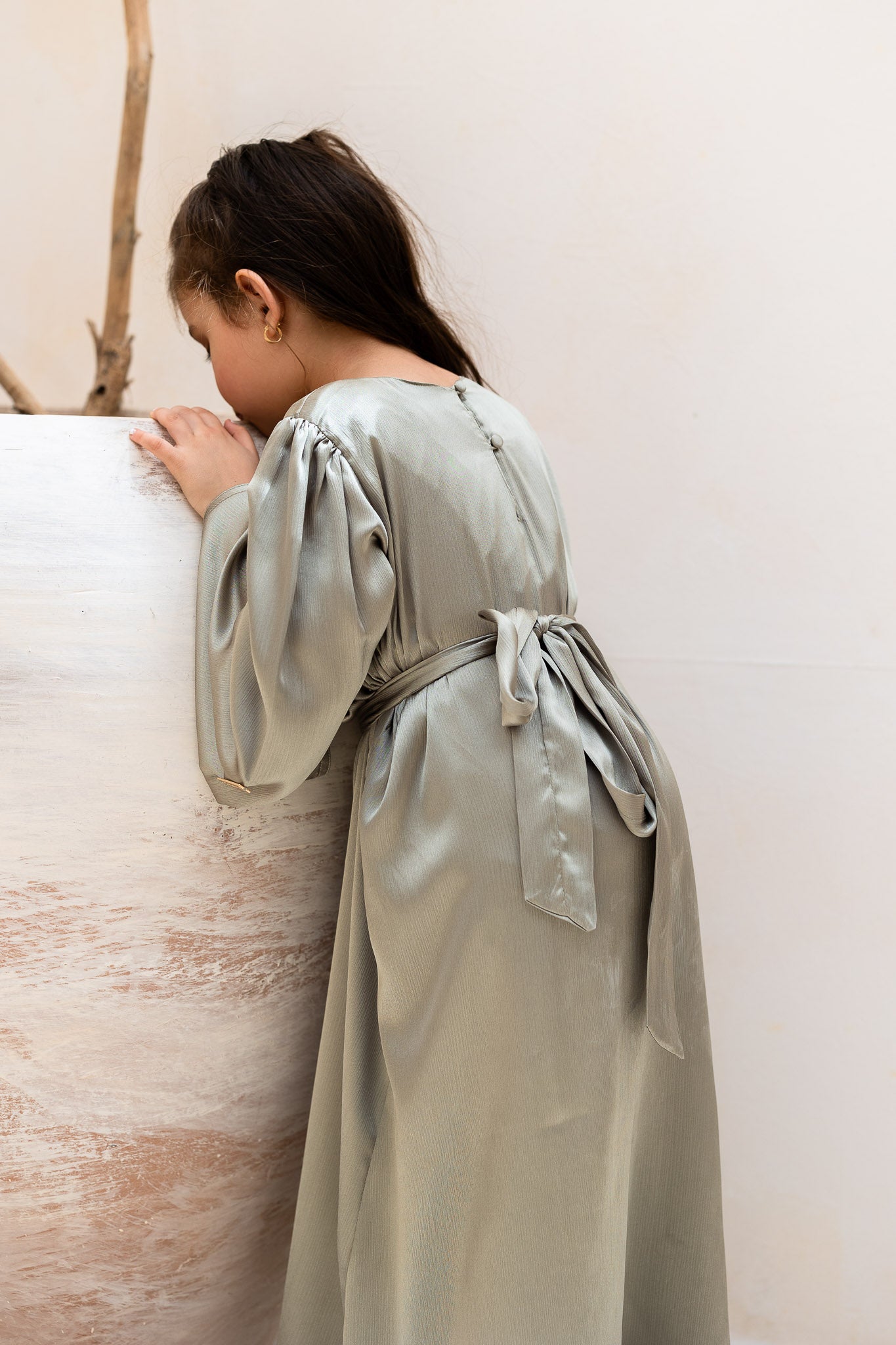 Sage Green Embroidered Kids Abaya