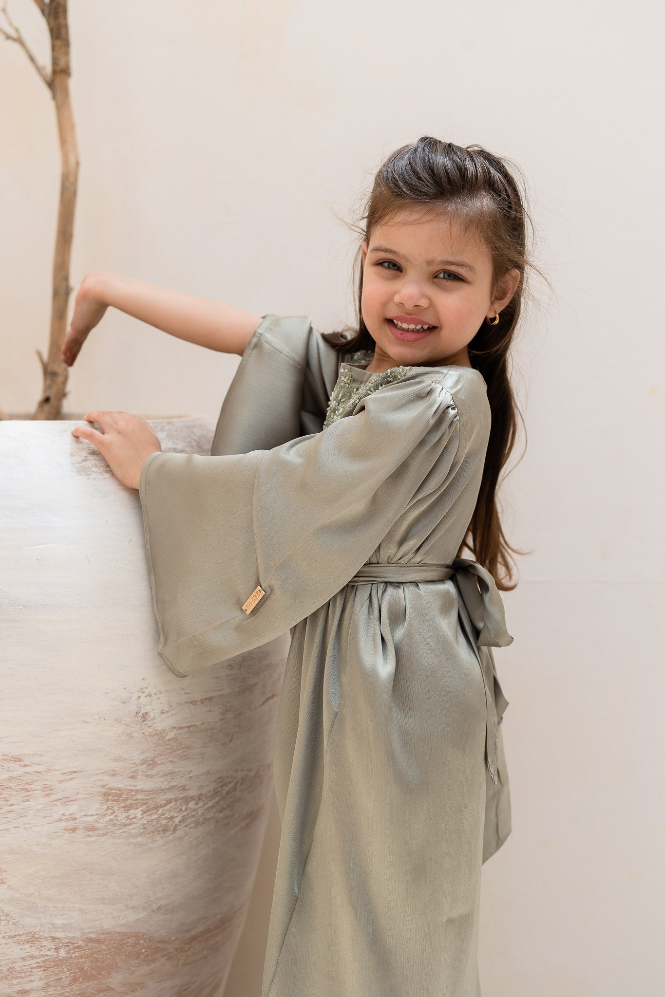 Sage Green Embroidered Kids Abaya