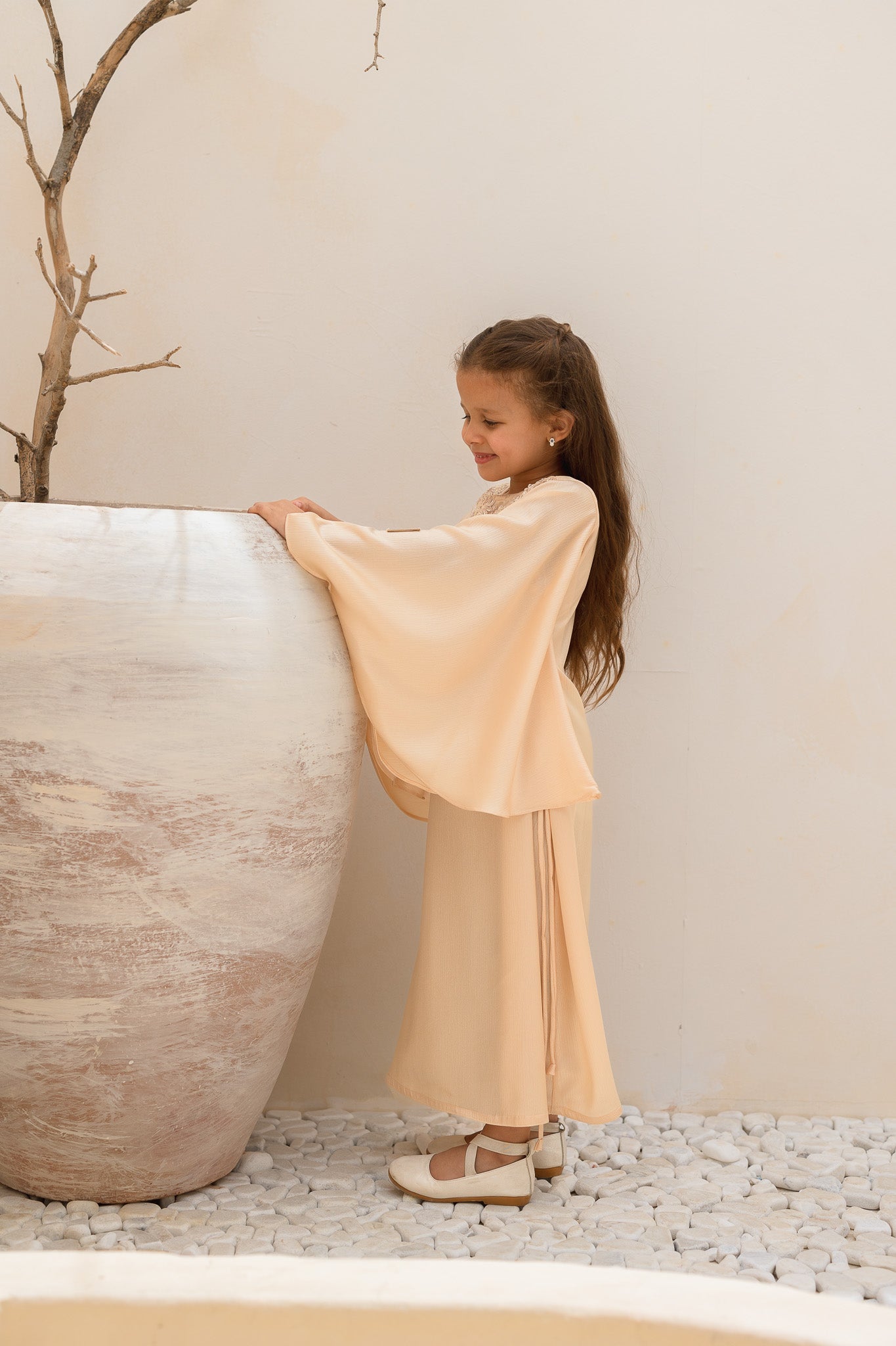 Ivory Cream Embellished Cinch Kids Abaya