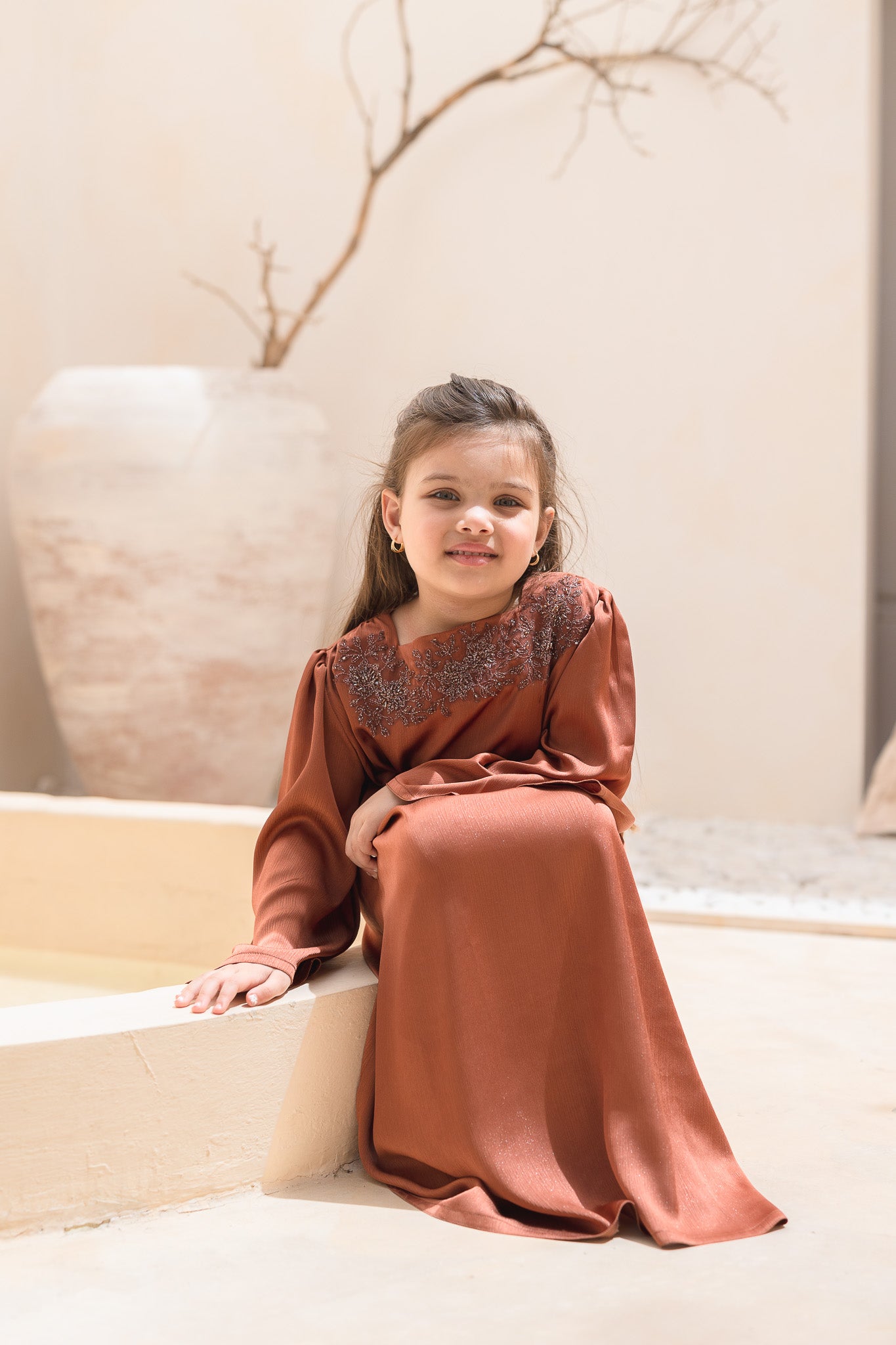 Dusky brown Embellished Kids Abaya