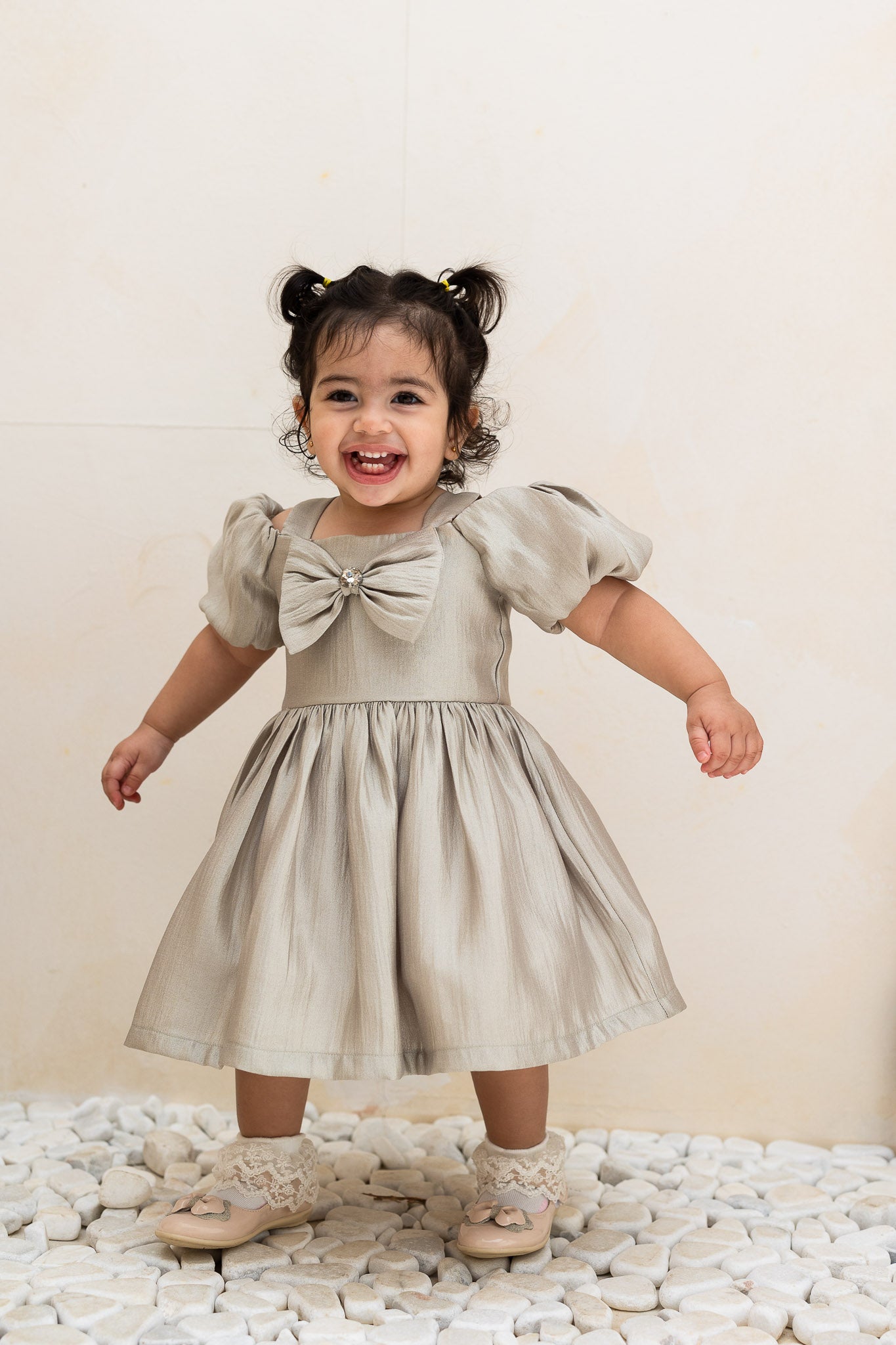 Floaty Light Sage Puff Sleeve Baby Dress