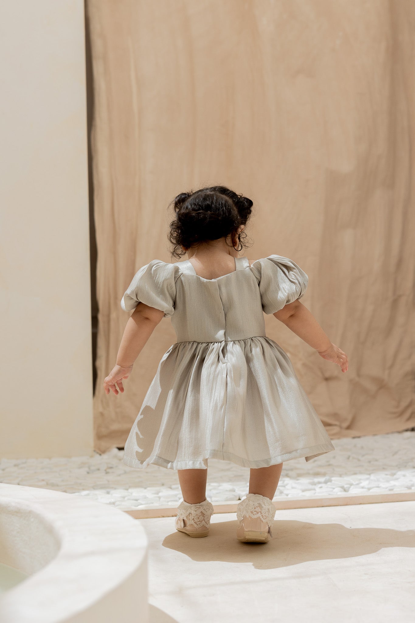 Floaty Light Sage Puff Sleeve Baby Dress