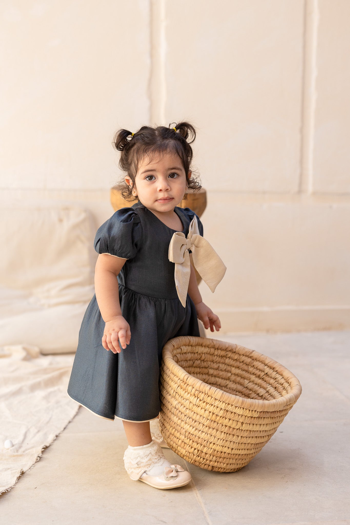 Blue Bow Puff Sleeve Baby Dress