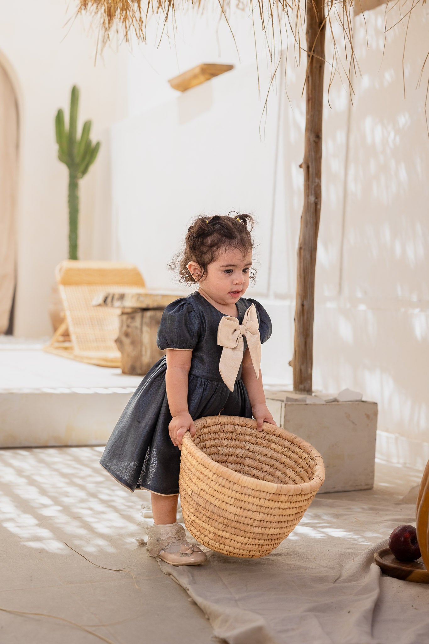 Blue Bow Puff Sleeve Baby Dress