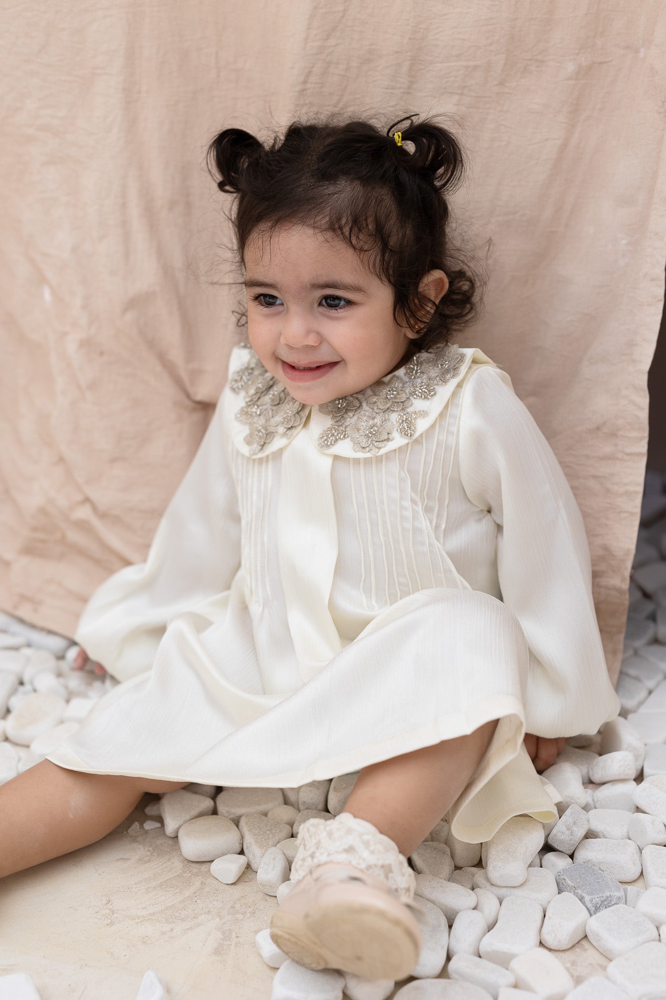 Ivory Embellished Collar Pleats Baby Dress