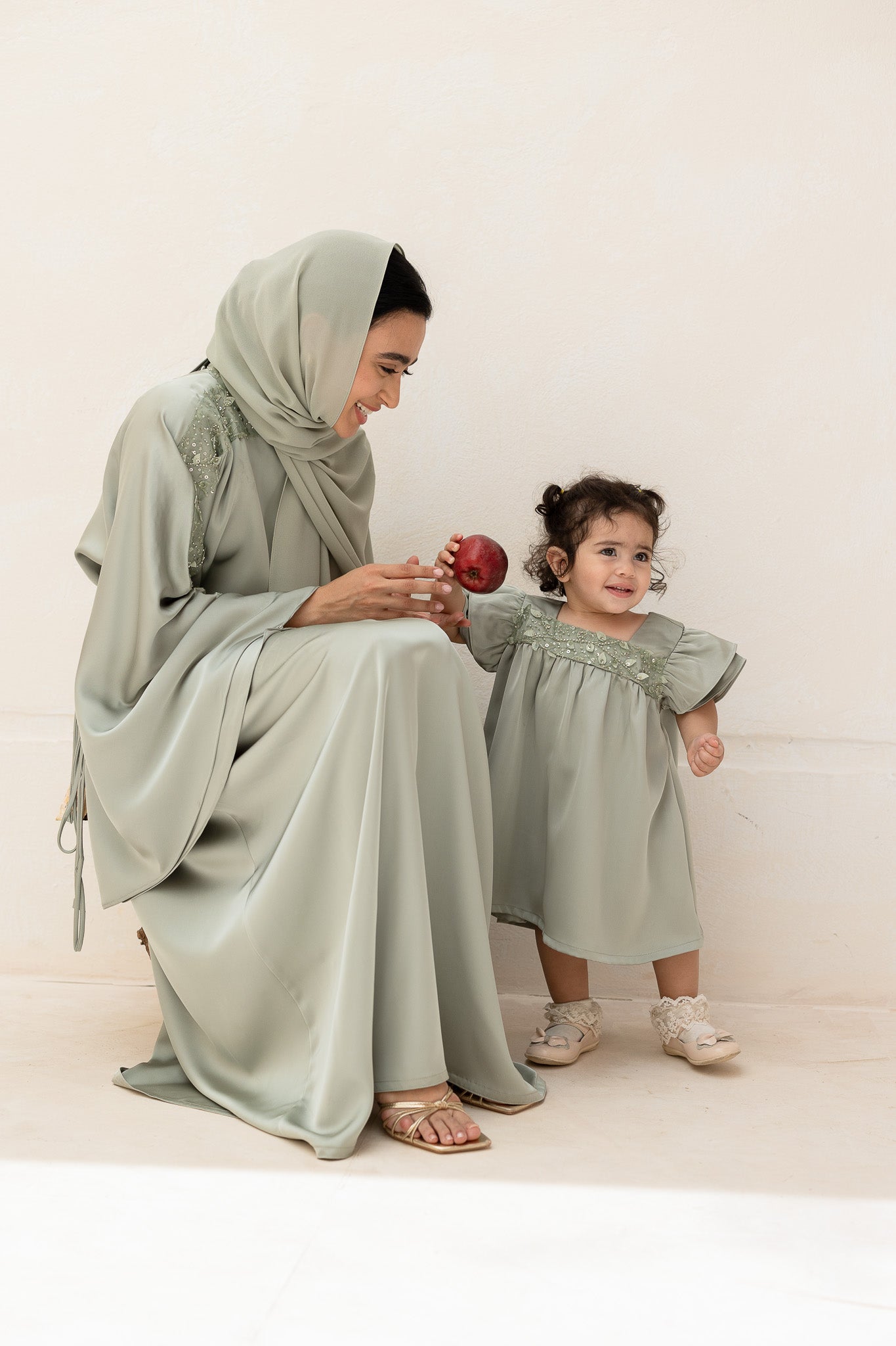 Sage Green Embellished Cap Sleeve Baby Dress