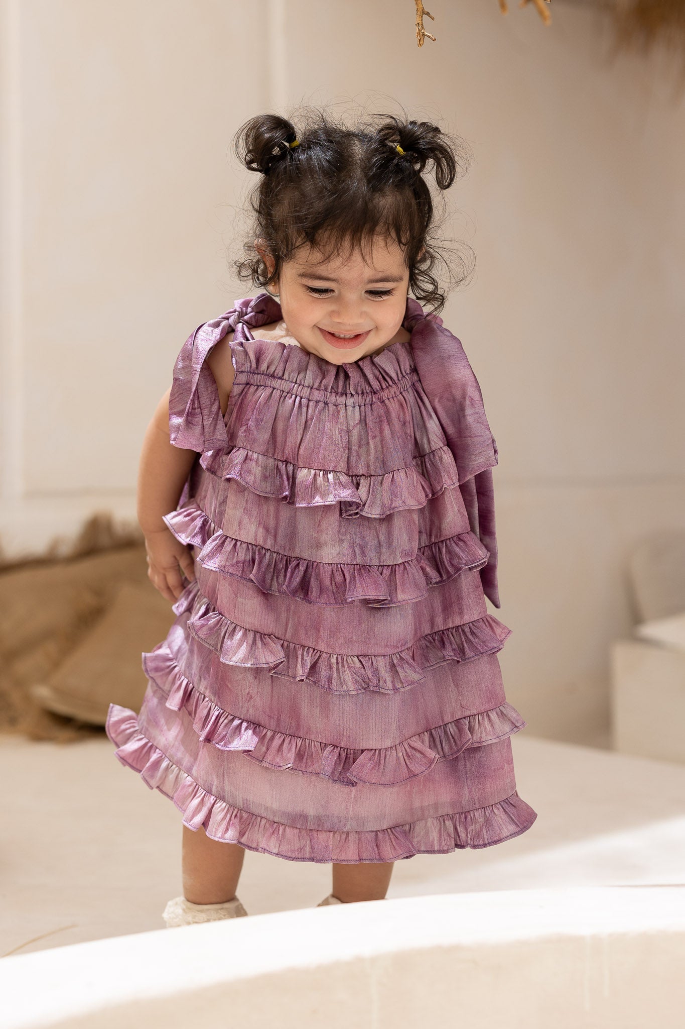 Tie Dye Pink and Purple Ruffle Baby Dress