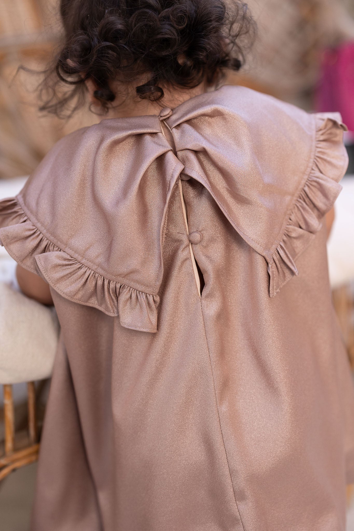 Taupe Embellished Collar Baby Dress