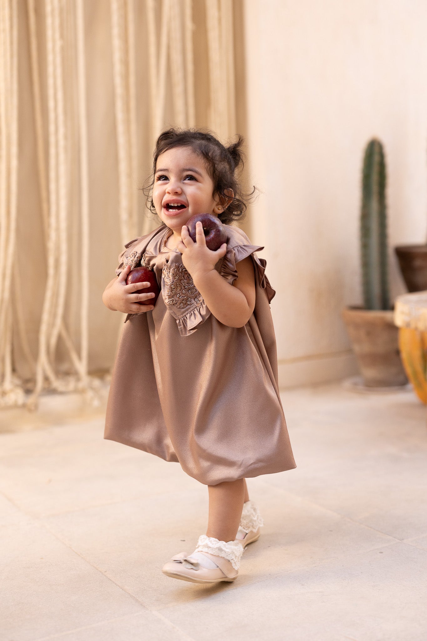 Taupe Embellished Collar Baby Dress