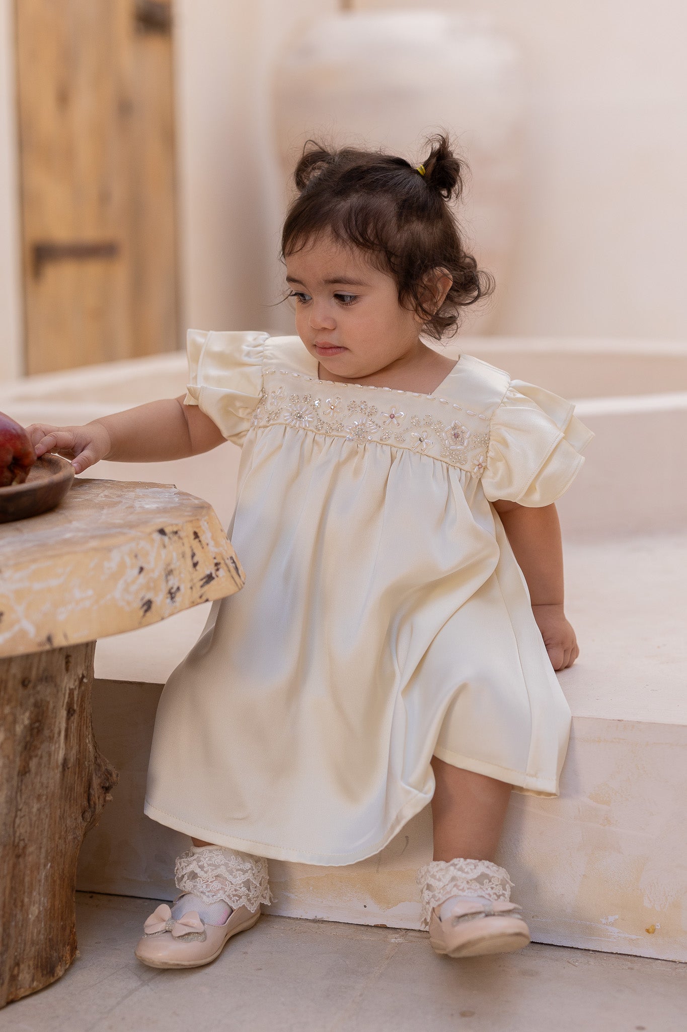 Ivory Embellished Cap Sleeve Baby Dress