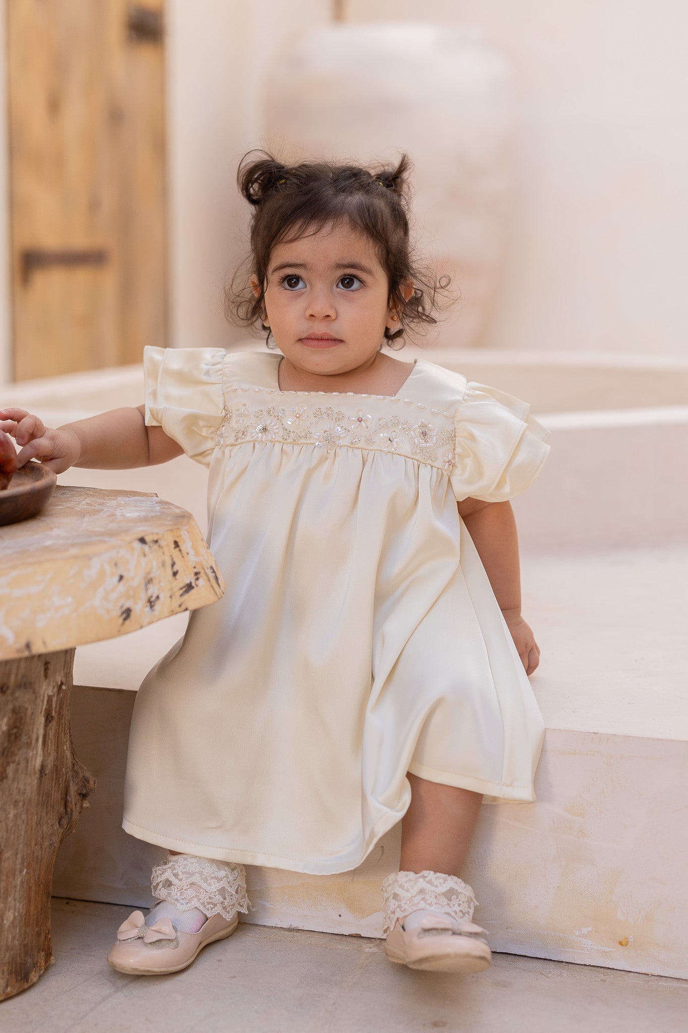 Ivory Embellished Cap Sleeve Baby Dress