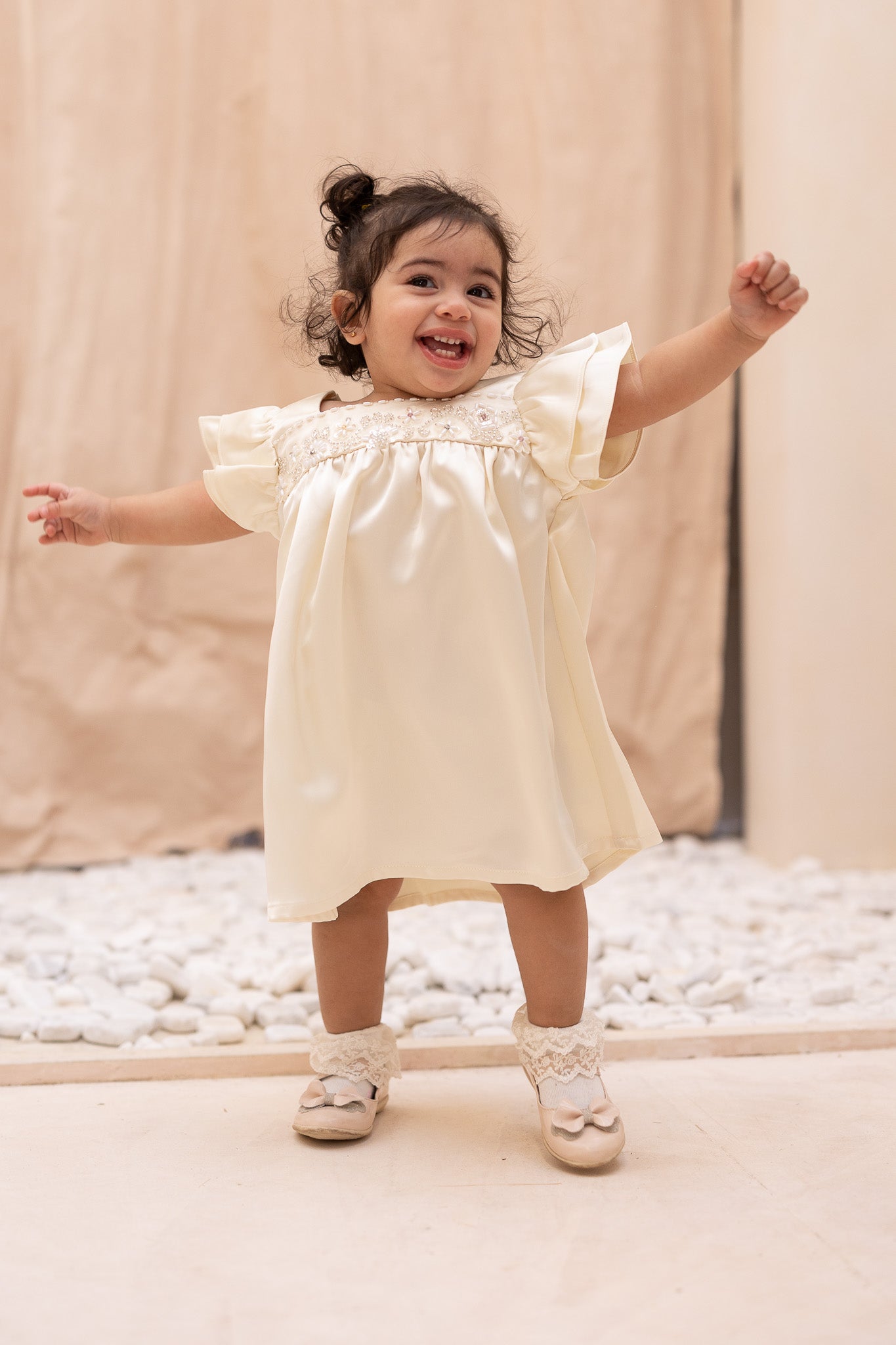 Ivory Embellished Cap Sleeve Baby Dress