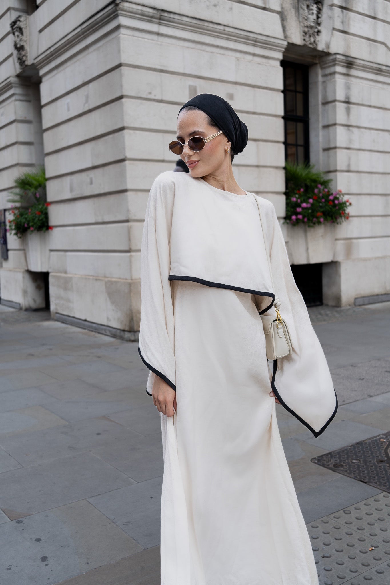 Elegant Ivory Linen Maxi Dress with Contrast Detailing