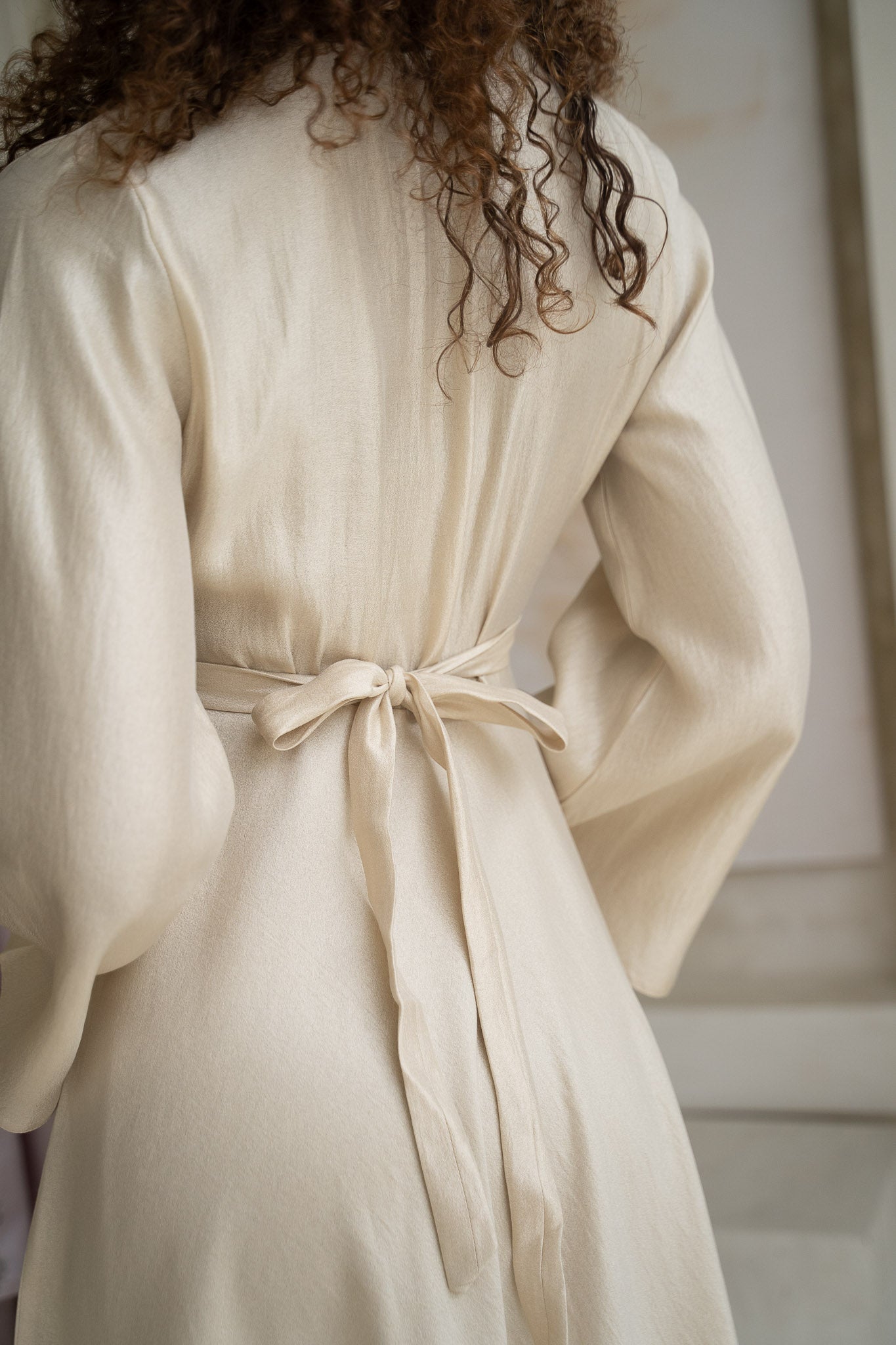 Ivory Cream Satin Tiered Bow Maxi Dress