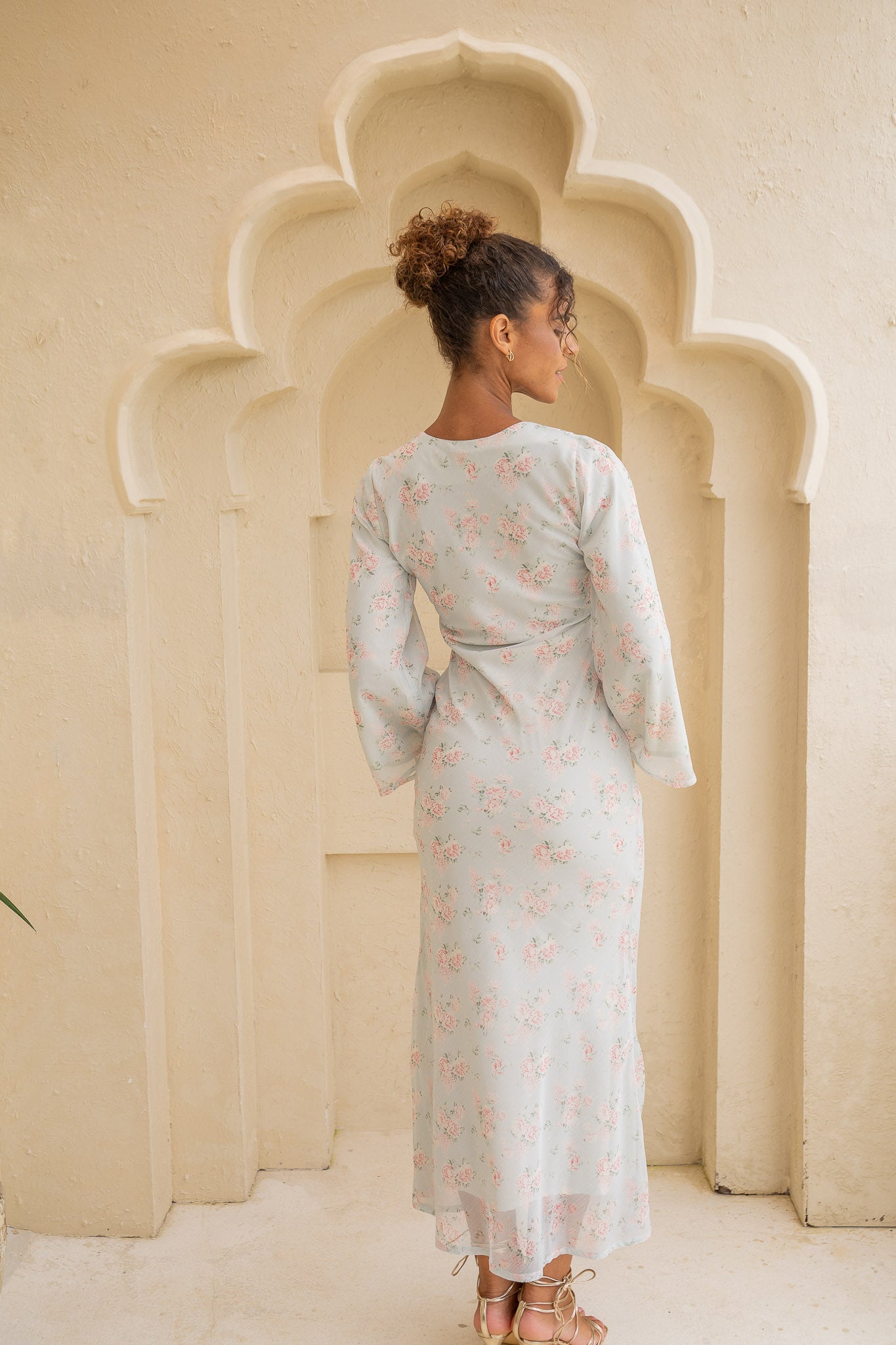 Baby Blue Floral Belted Maxi Dress