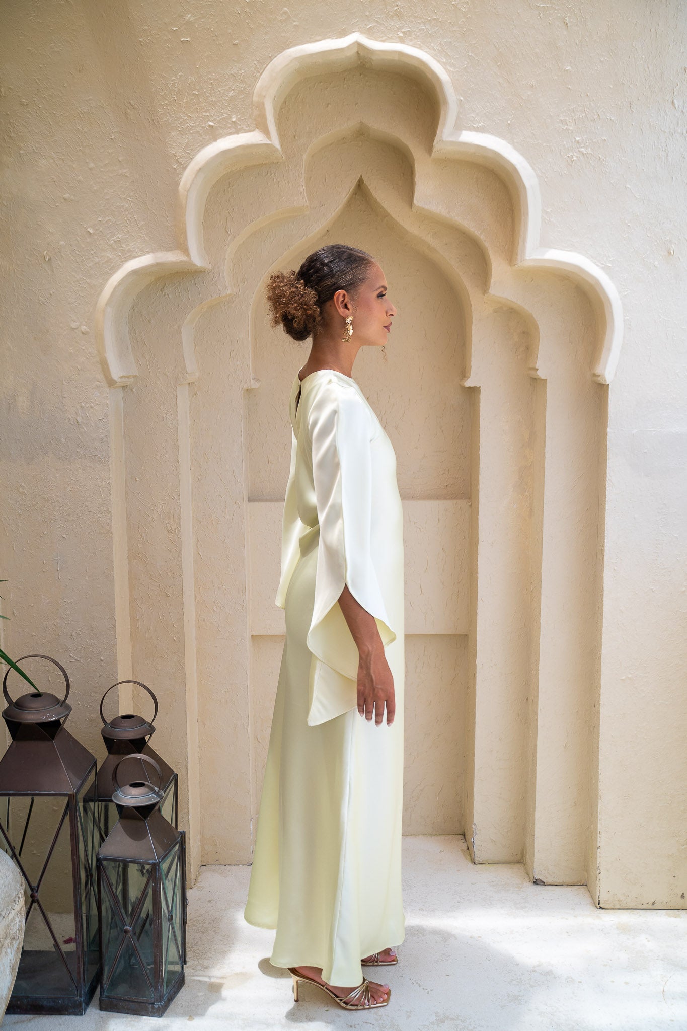 Lime Yellow Satin Maxi Flow Dress