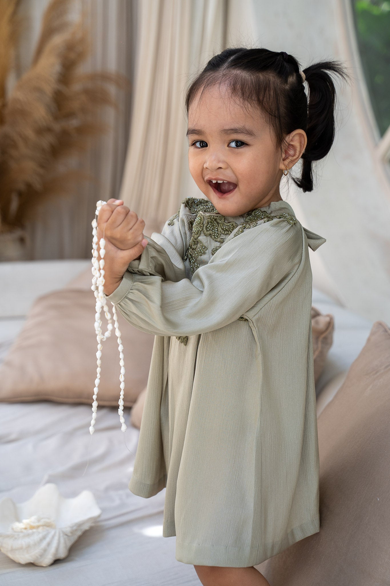 Sage Green Embroidered Flow Baby Dress