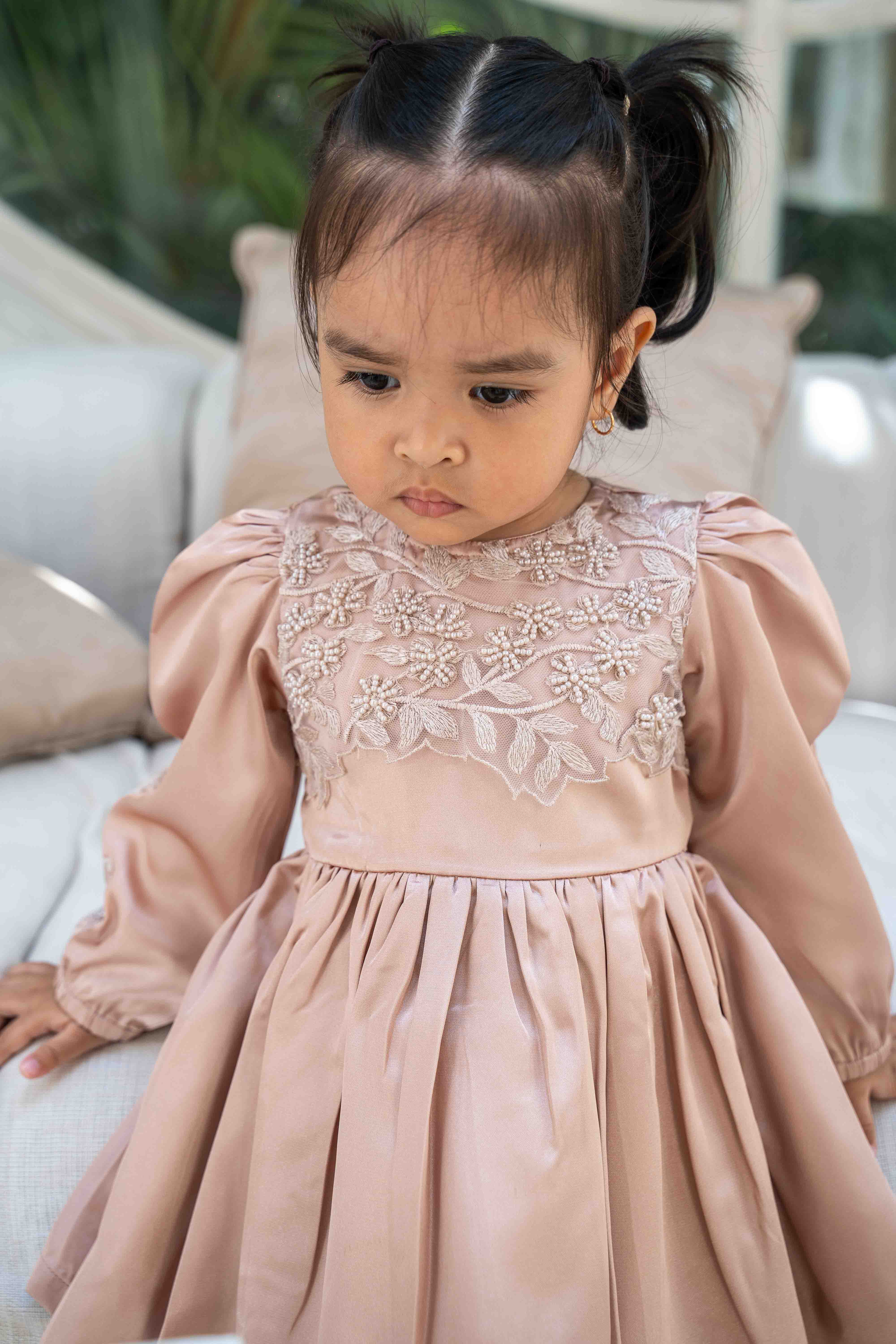 Blush Pink Embroidered Satin Baby Dress