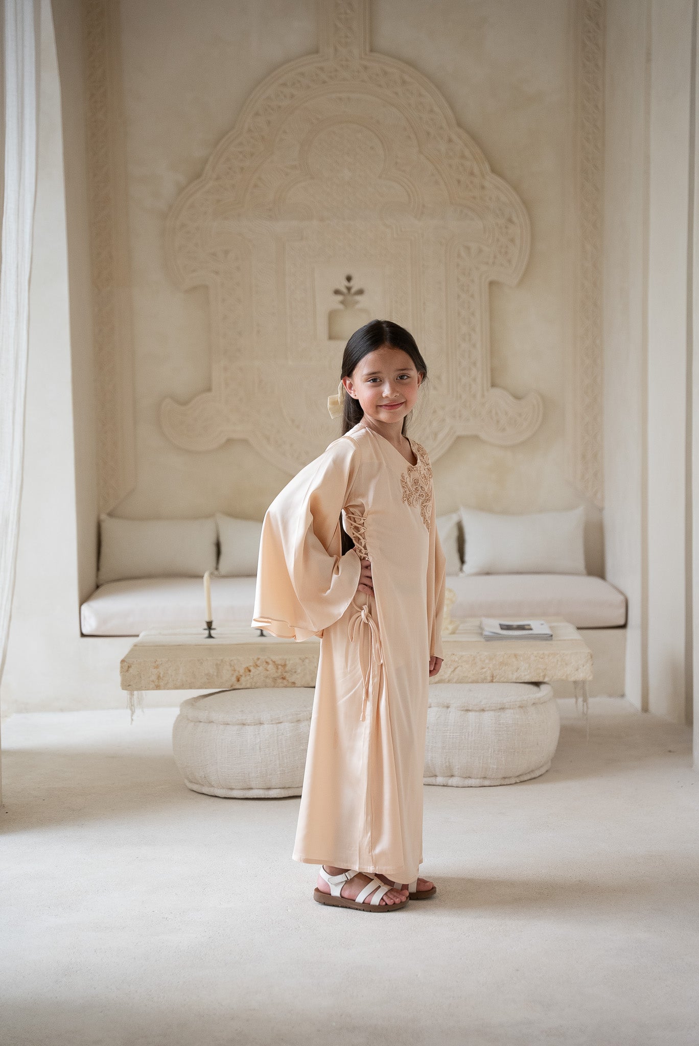 Peach Ivory Kids Abaya
