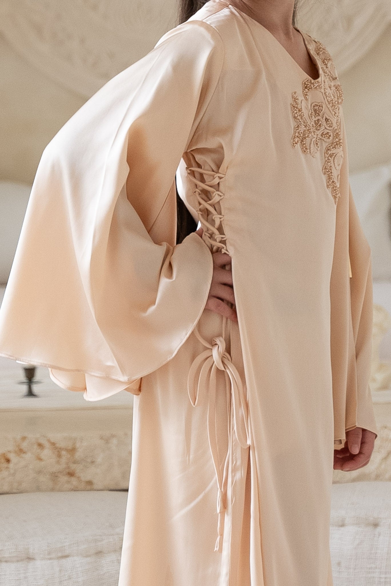 Peach Ivory Kids Abaya