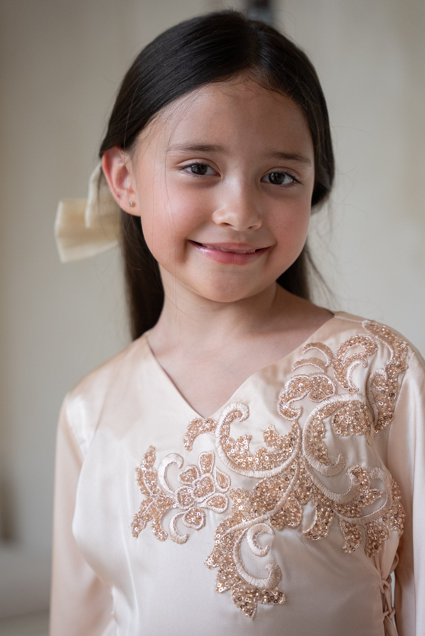 Peach Ivory Kids Abaya