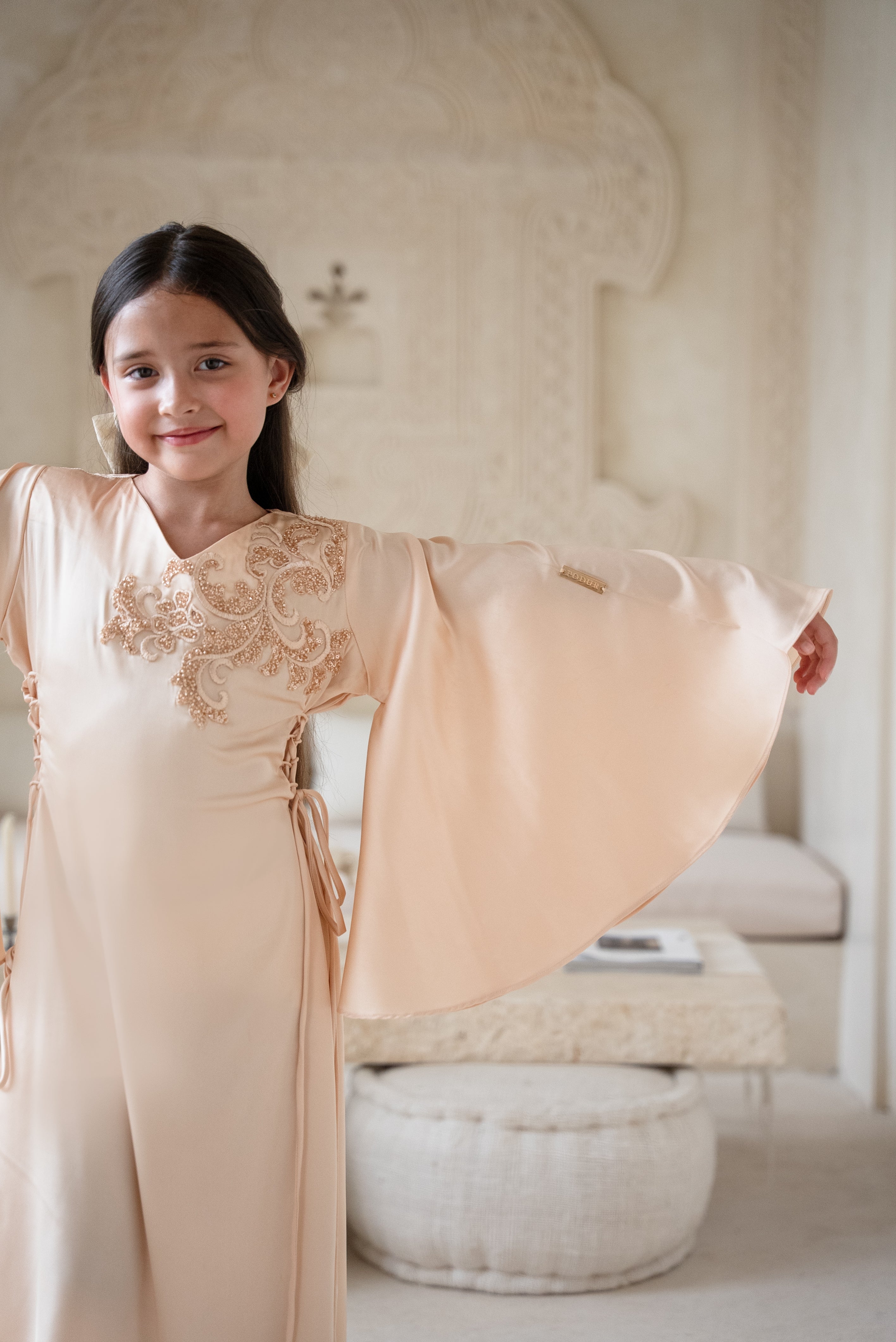 Peach Ivory Kids Abaya