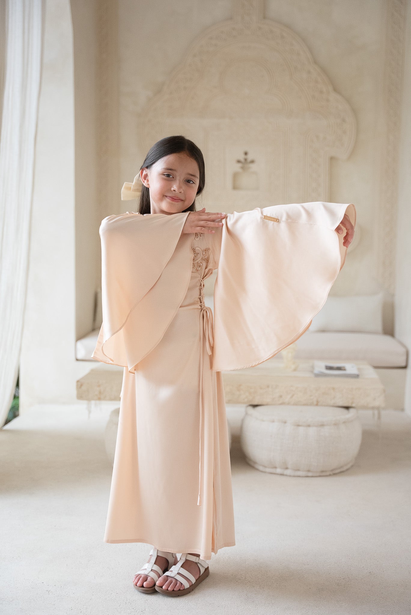 Peach Ivory Kids Abaya