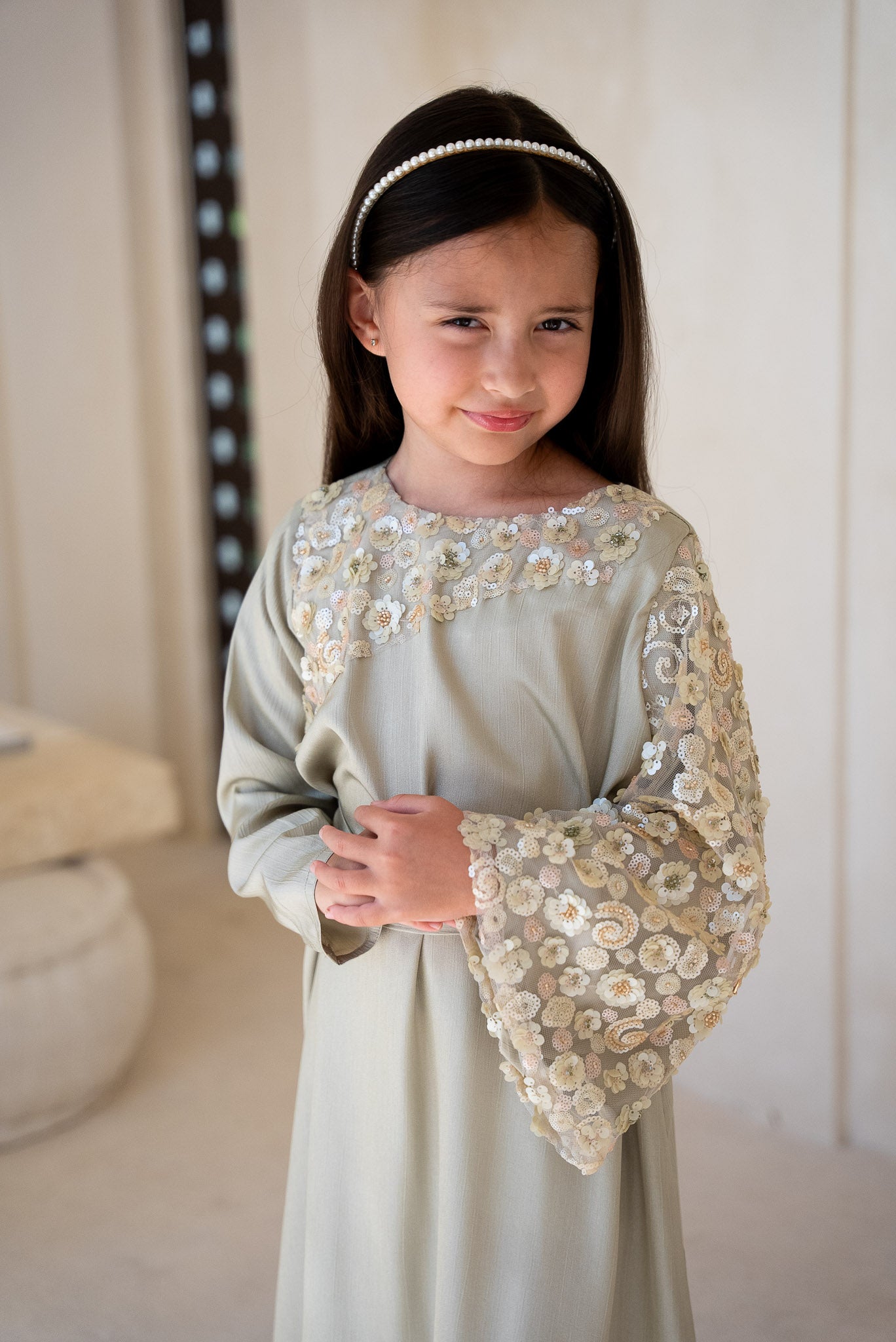 Pistachio Floral Kids Abaya