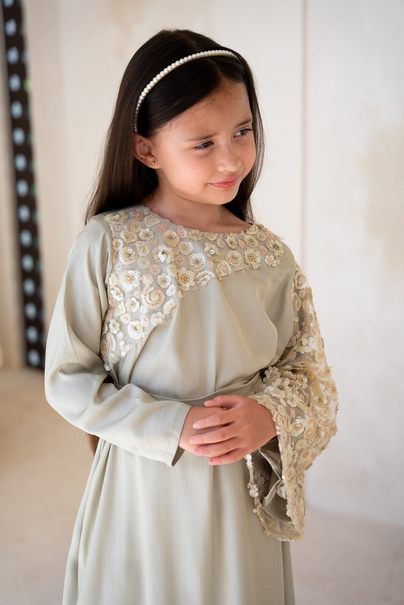 Pistachio Floral Kids Abaya