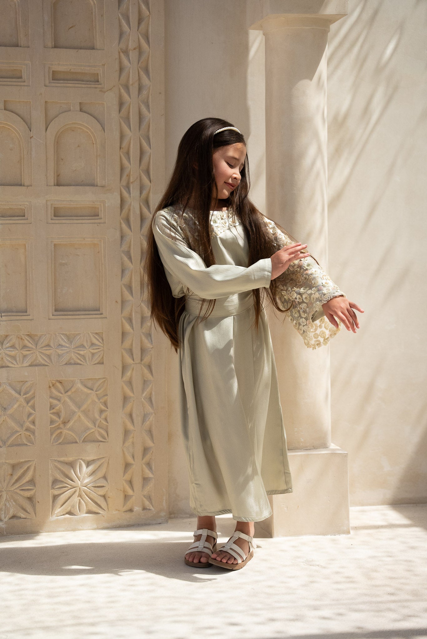 Pistachio Floral Kids Abaya