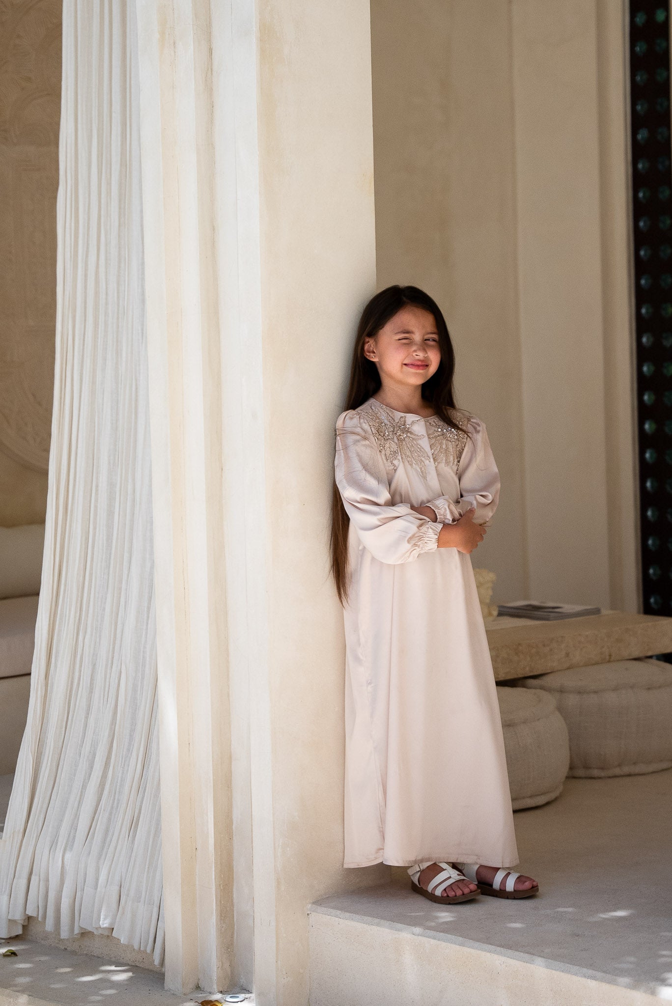 Champagne Petal Kids Abaya
