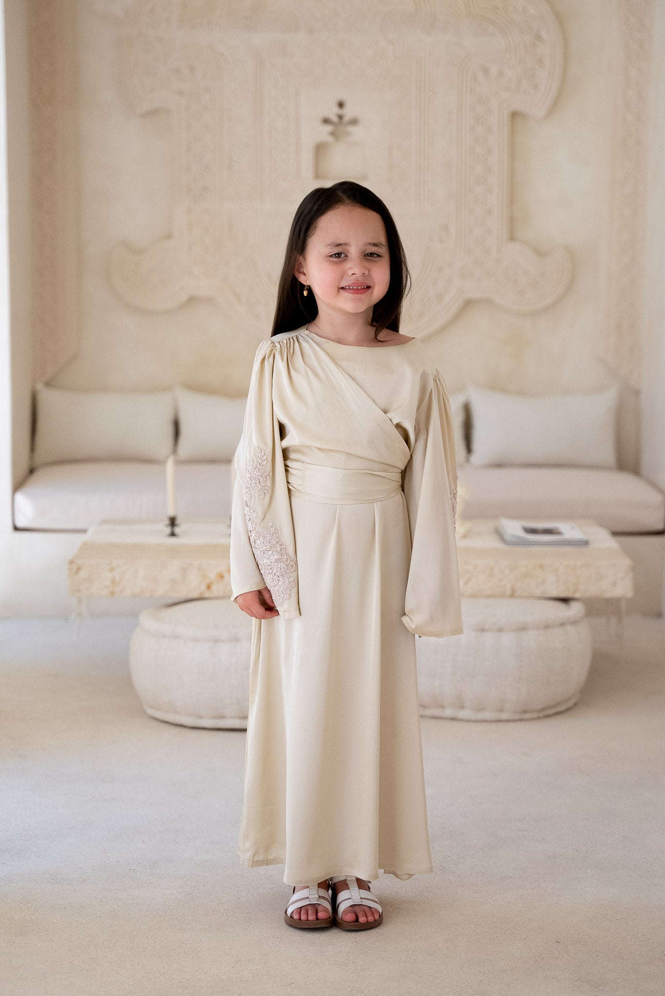 Wrapped ivory cream Kids Abaya