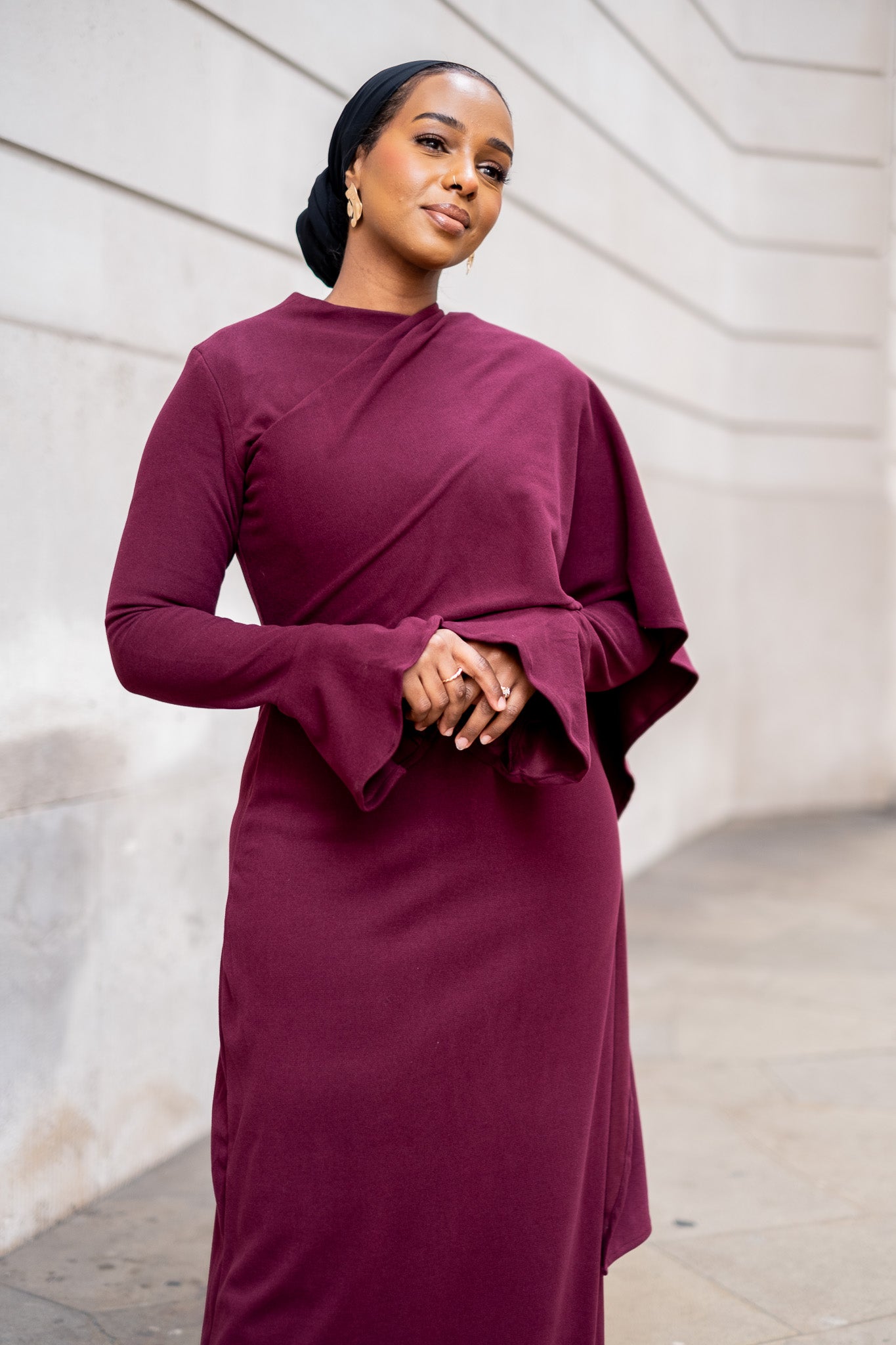 Plum Elegance Modest Dress with Shawl