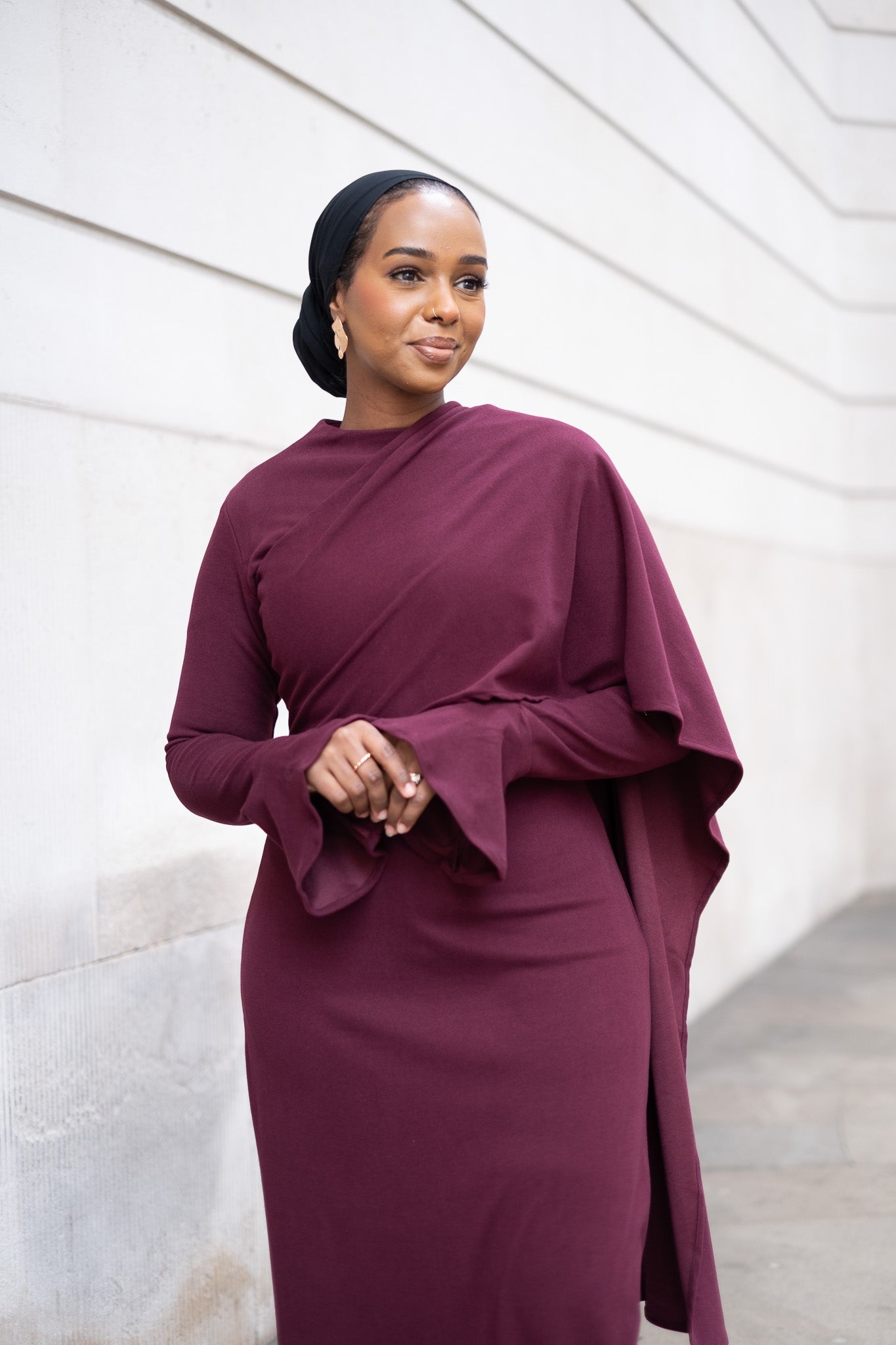 Plum Elegance Modest Dress with Shawl