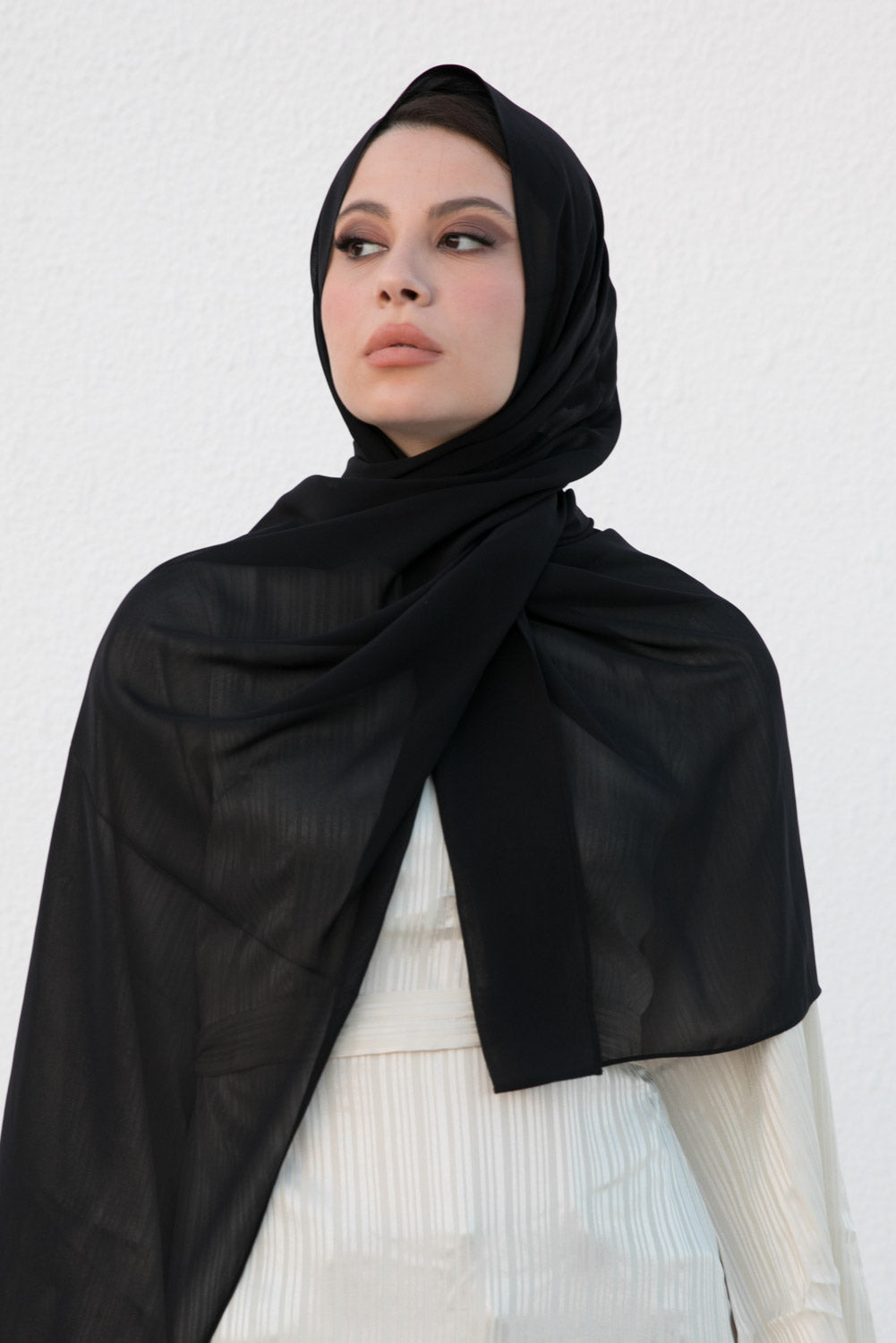 Sleek black Chiffon hijab